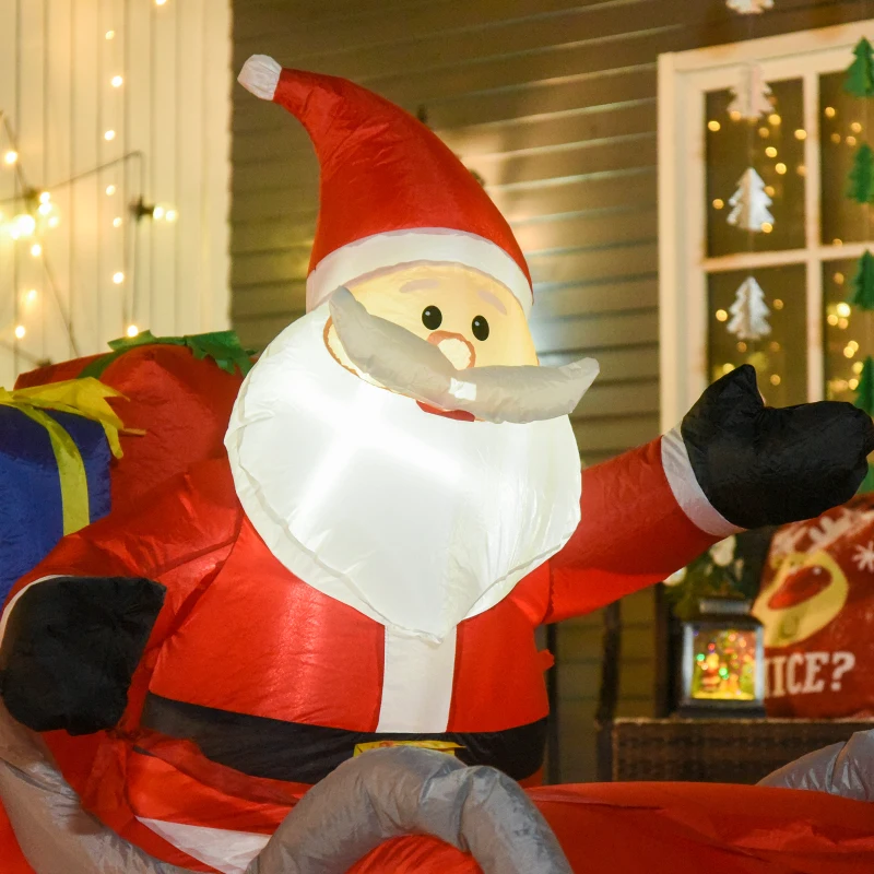 HOMCOM Babbo Natale Gonfiabile 148cm con 4 Luci a LED, Renne e Slitta, Decorazione Natalizia Impermeabile IP44