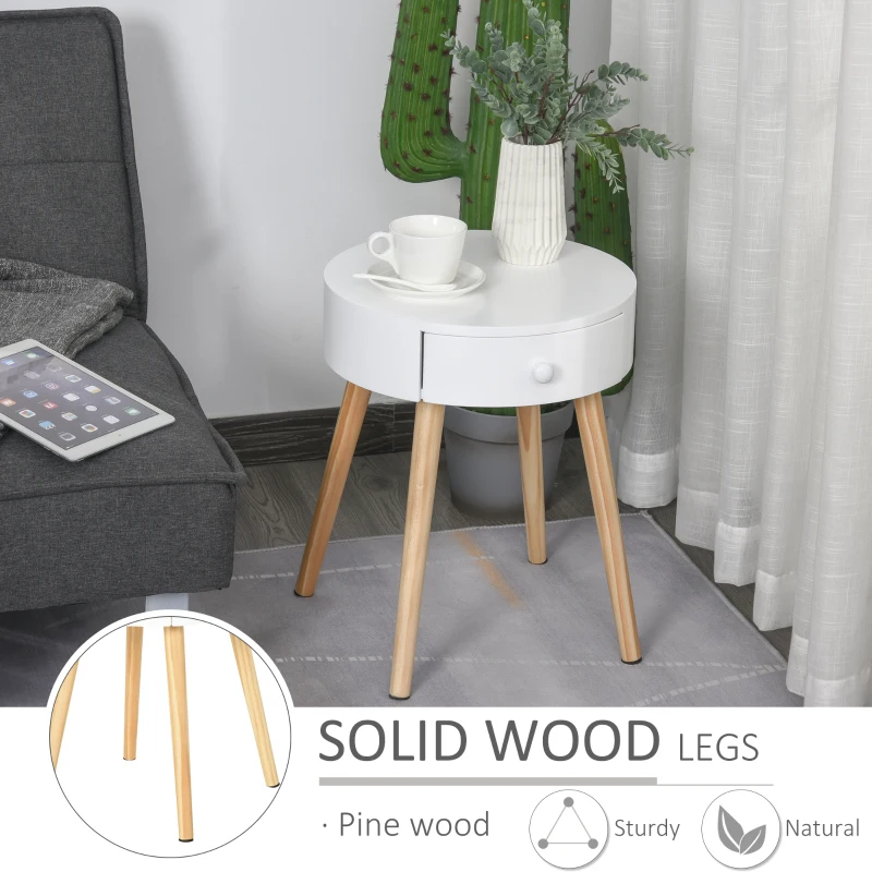 HOMCOM Noptiera Rotunda sertar organizer design inaltat din lemn alb