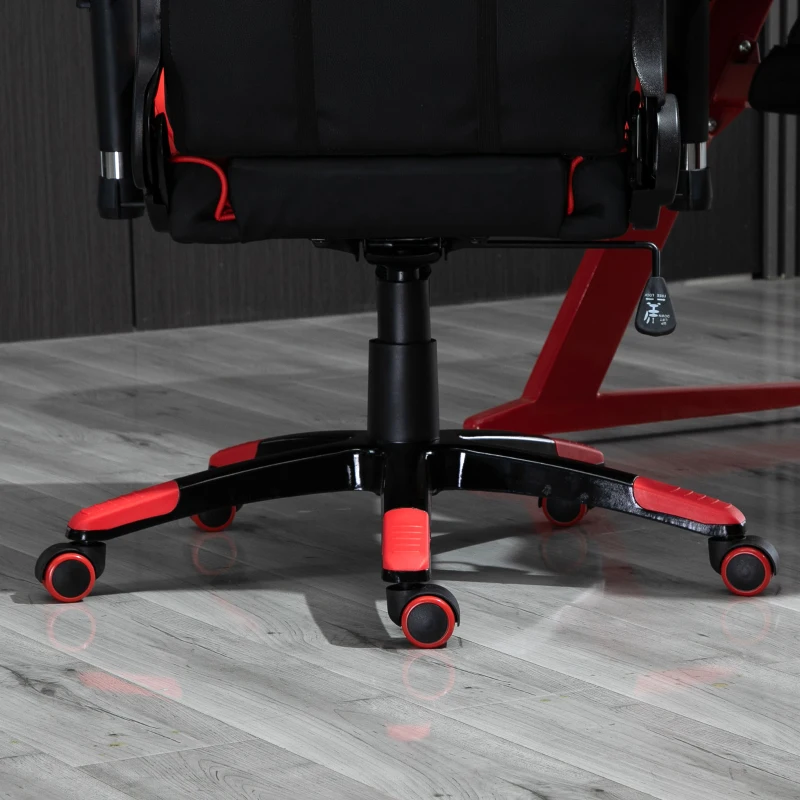 HOMCOM Fotoliu de Birou Gaming Rotativ Reclinabil in Piele Sintetica, Negru-Rosu