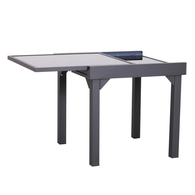 Outsunny Mesa de Jardín Mesa Extendida de Aluminio Mesa de Comedor Rectangular Tabla Vidrio Templado Carga 50kg para Terraza Patio Exterior Ofrecer Espacio Extra