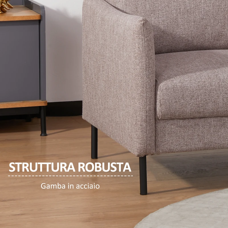 HOMCOM Divano 2 Posti in Legno per Casa e Ufficio con Seduta Rivestita in Tessuto Effetto Lino, 138x83x85 cm, Caffè