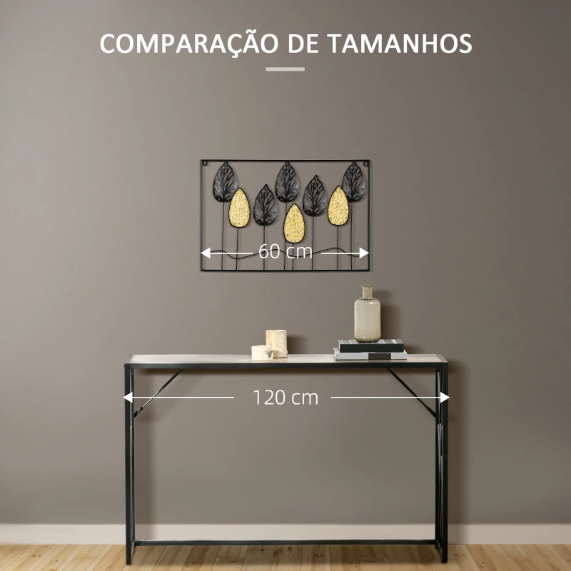 HOMCOM Decoração de Parede de Metal 3D Folhas de Abeto Arte de Parede Suspensa 40x60cm Preto e Amarelo