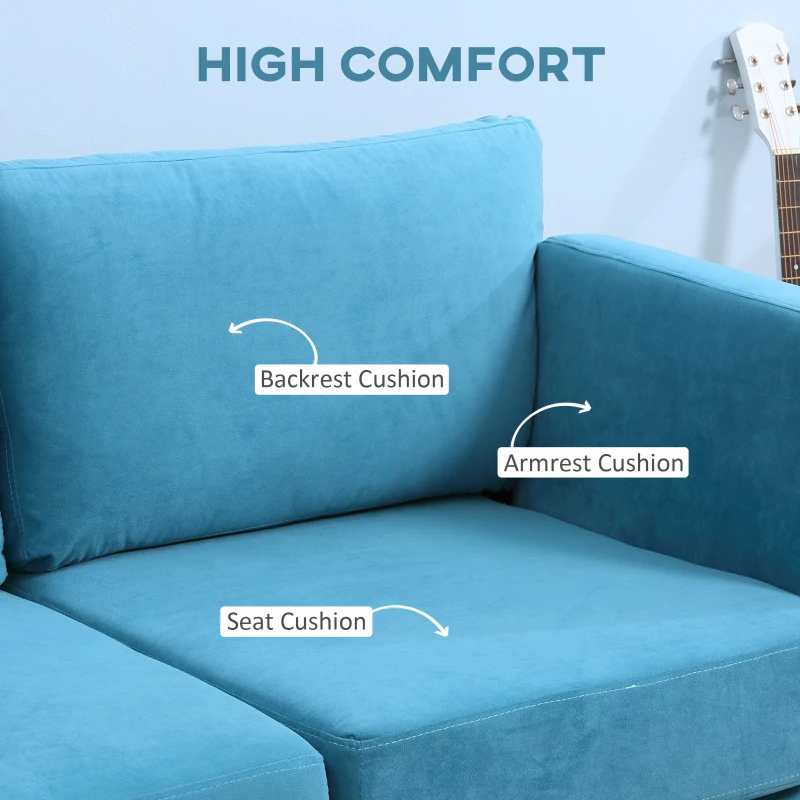 HOMCOM Divano 2 Posti Moderno con Braccioli Imbottiti, in Tessuto Effetto Velluto e Gambe in Legno, 170x90x85 cm, Blu