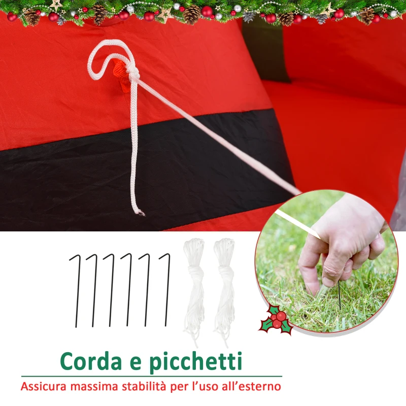 HOMCOM Babbo Natale Gonfiabile 148cm con 4 Luci a LED, Renne e Slitta, Decorazione Natalizia Impermeabile IP44