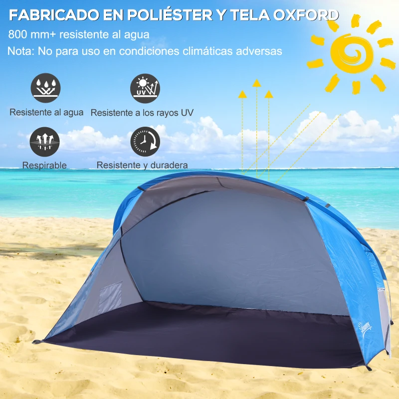 Outsunny Tienda de Playa Carpa para Playa Máximo 2 Personas Ligera Plegable y Portátil con Bolsa de Almacenaje 225x145x115cm Azul