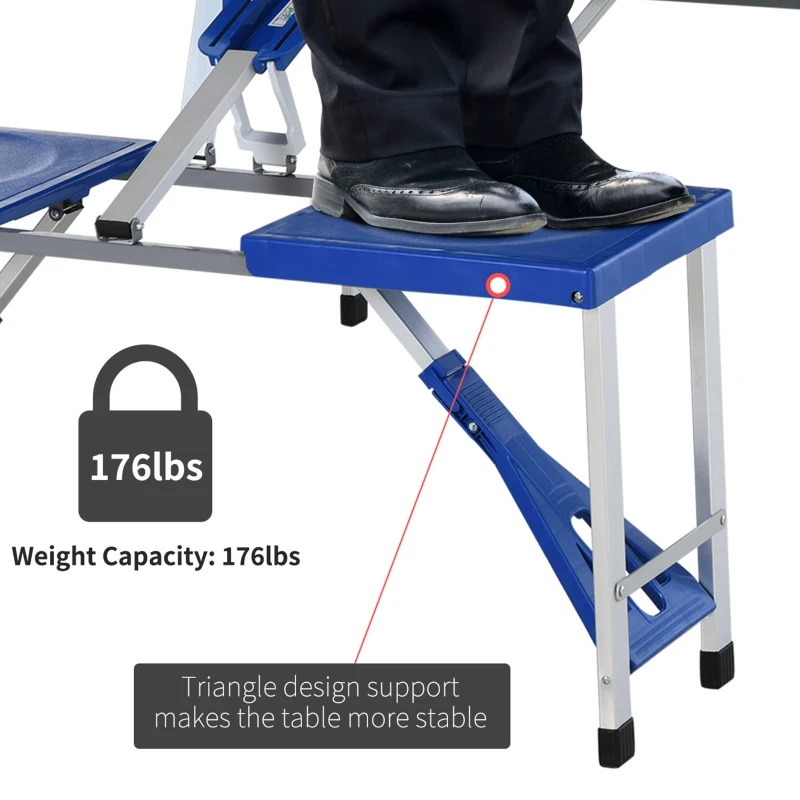 Outsunny Măsuță de picnic pliabilă portabilă din aluminiu și plastic cu 4 scaune, Albastru deschis