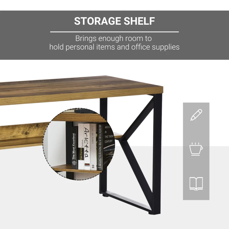 HOMCOM Birou modern, Metal/MDF, 140x60x76 cm, Negru/Maro