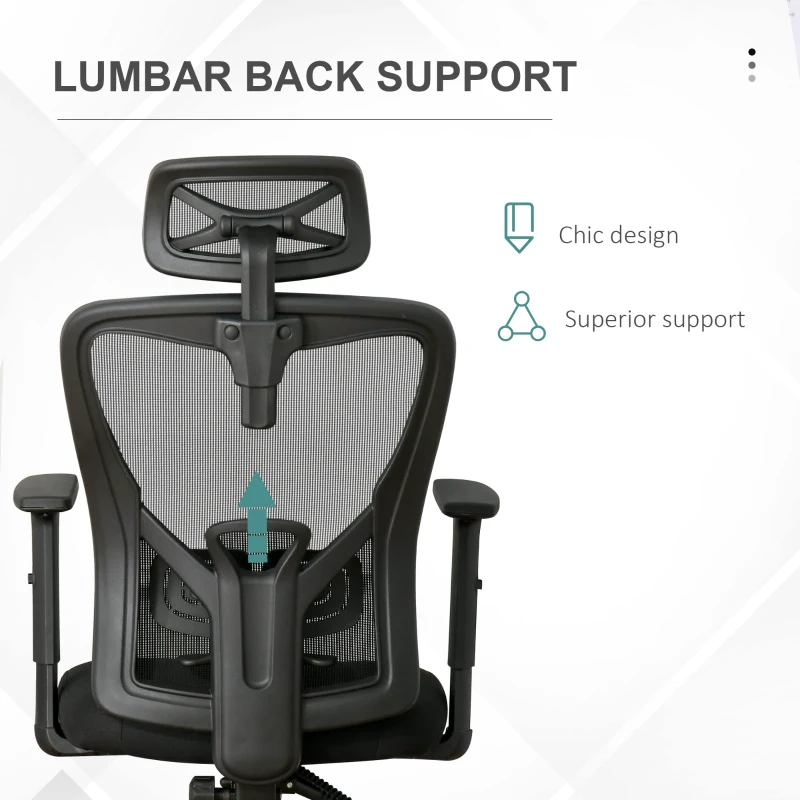 Vinsetto Scaun de birou ergonomic, Inaltime reglabila, Tetiera, 66x61x100-109.5cm, Negru