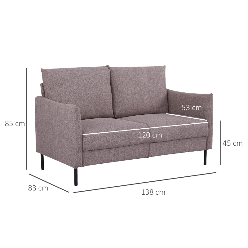 HOMCOM Divano 2 Posti in Legno per Casa e Ufficio con Seduta Rivestita in Tessuto Effetto Lino, 138x83x85 cm, Caffè