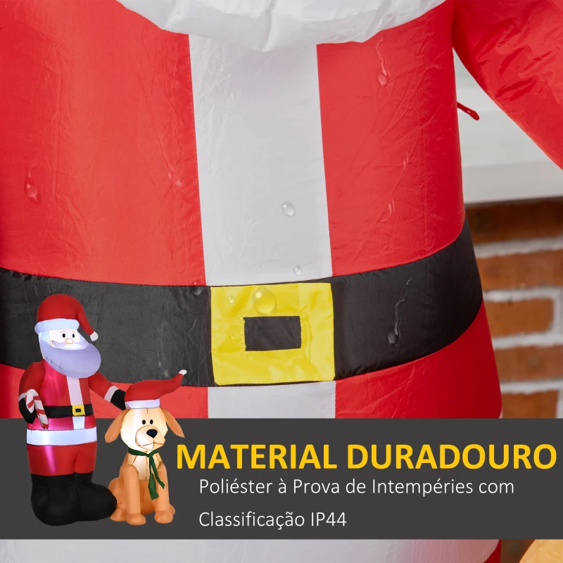 Outsunny Pai Natal Insuflável com Cão 9 Luzes LED IP44 e Inflador Elétrico Decoração de Natal 117x80x157cm Multicolorido