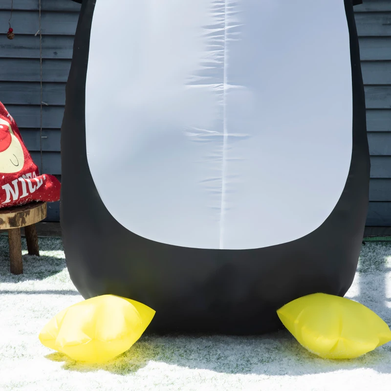 HOMCOM Pinguino Gonfiabile Gigante, Decorazione Natalizia Gonfiabile per Esterno con Luci LED, 130x75x243cm