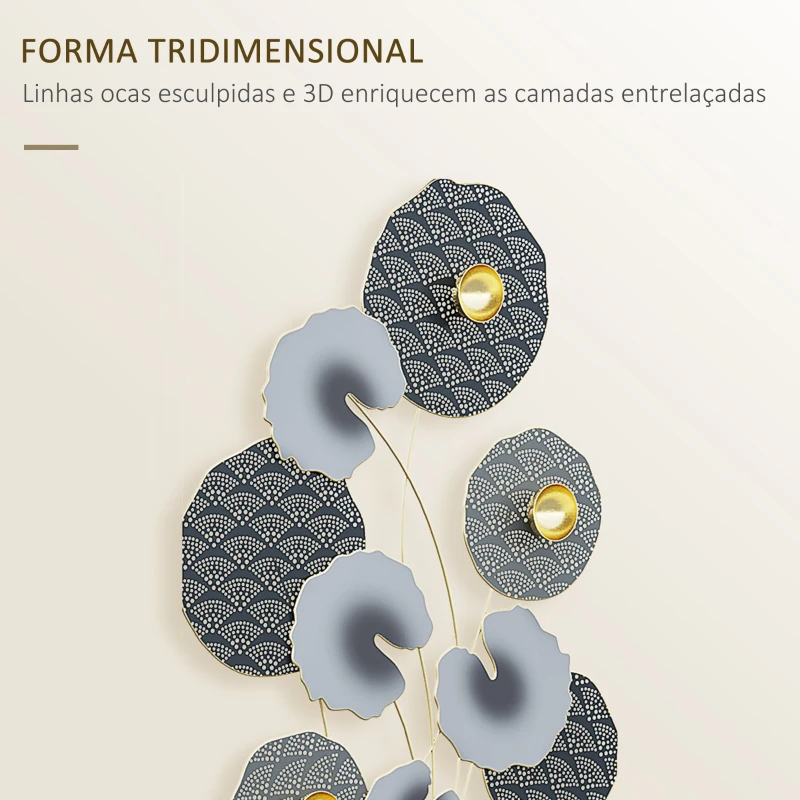 HOMCOM Decoração de Parede de Metal de Folhas de Lótus 3D Arte de Parede Suspensa para Sala de Estar Escritório 50x80cm Multicor