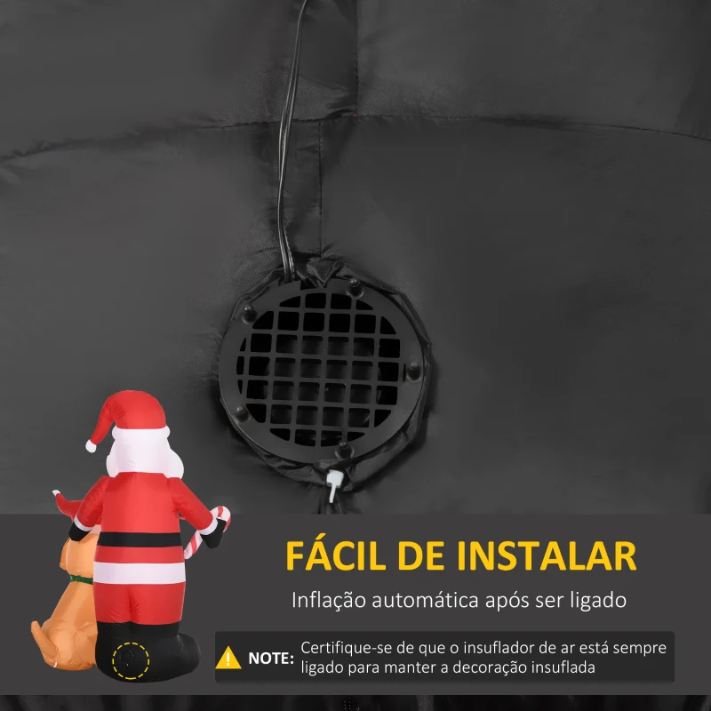 Outsunny Pai Natal Insuflável com Cão 9 Luzes LED IP44 e Inflador Elétrico Decoração de Natal 117x80x157cm Multicolorido