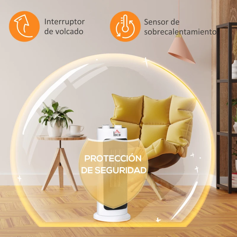 HOMCOM Calefactor Eléctrico de Torre 1300W/2000W Calentador Eléctrico Portátil con Oscilación 50° 17x17x41,5 cm Blanco