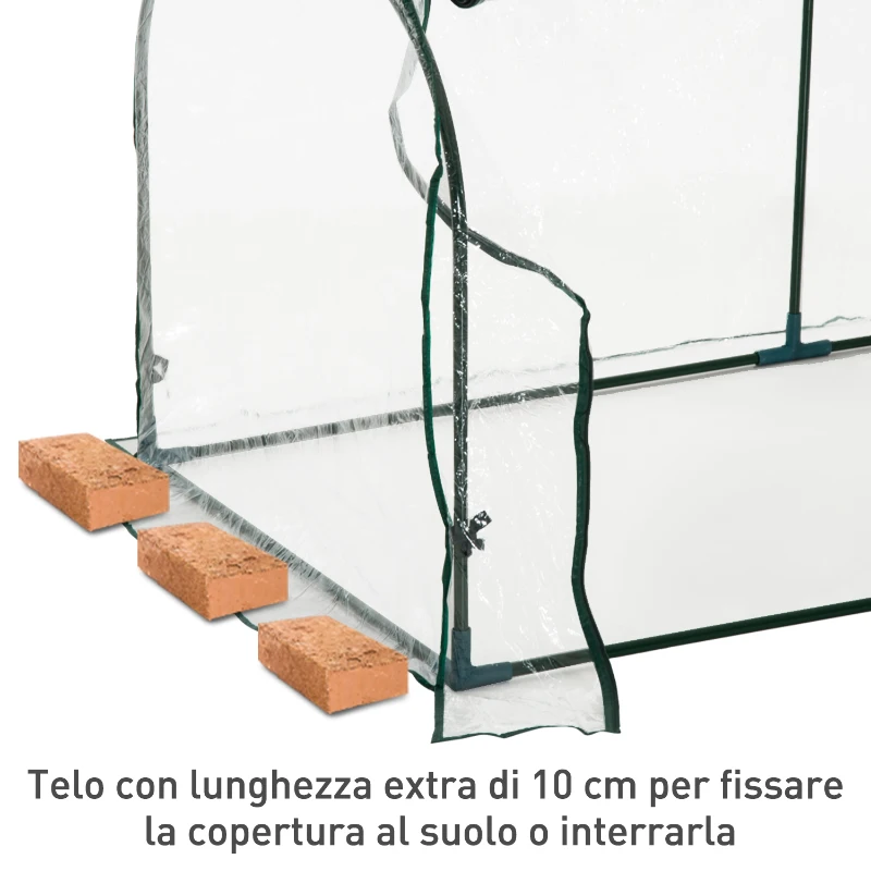 Outsunny Serra da Giardino a Tunnel con 4 Porte Avvolgibili in Acciaio e PVC Trasparente 296x100x80cm