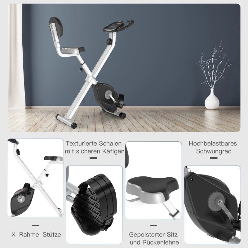 Rower treningowy HOMCOM trenażer rowerowy z 8-stopniową regulacją oporu magnetycznego z regulacją wysokości stalowy kolor czarny+szary 43 x 97 x 109 cm