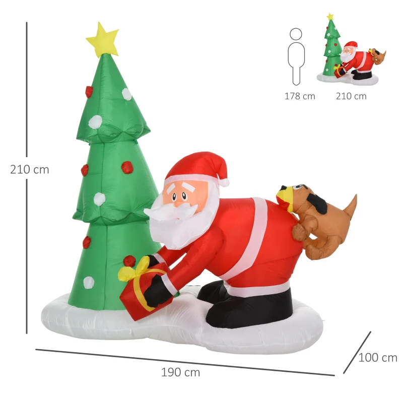 HOMCOM Babbo Natale Gonfiabile Gigante 210cm da Interno e da Esterno, Impermeabile con Albero di Natale e 13 Luci a LED