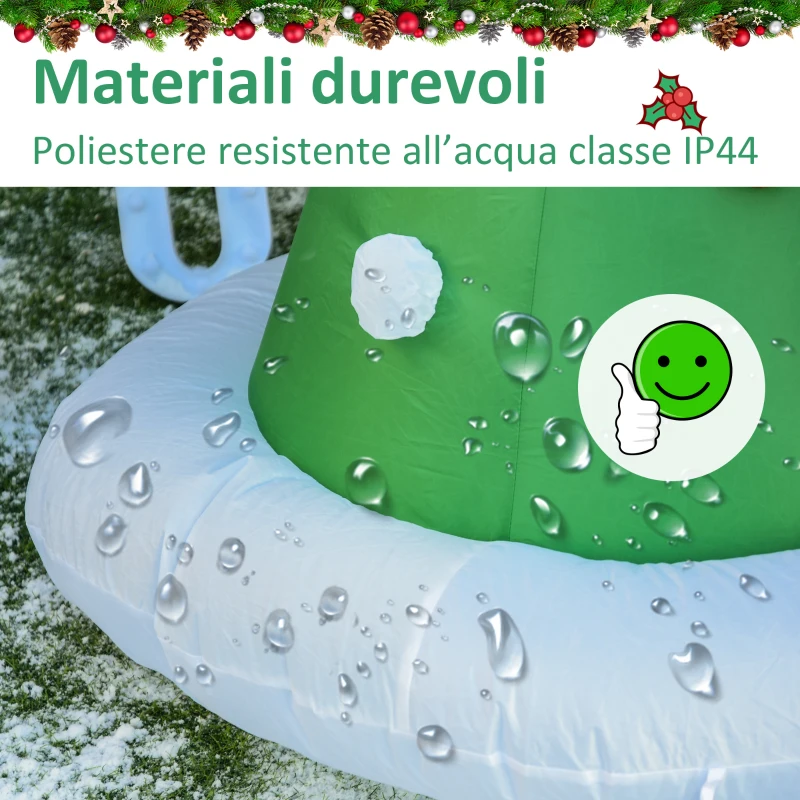 HOMCOM Babbo Natale Gonfiabile Gigante 210cm da Interno e da Esterno, Impermeabile con Albero di Natale e 13 Luci a LED