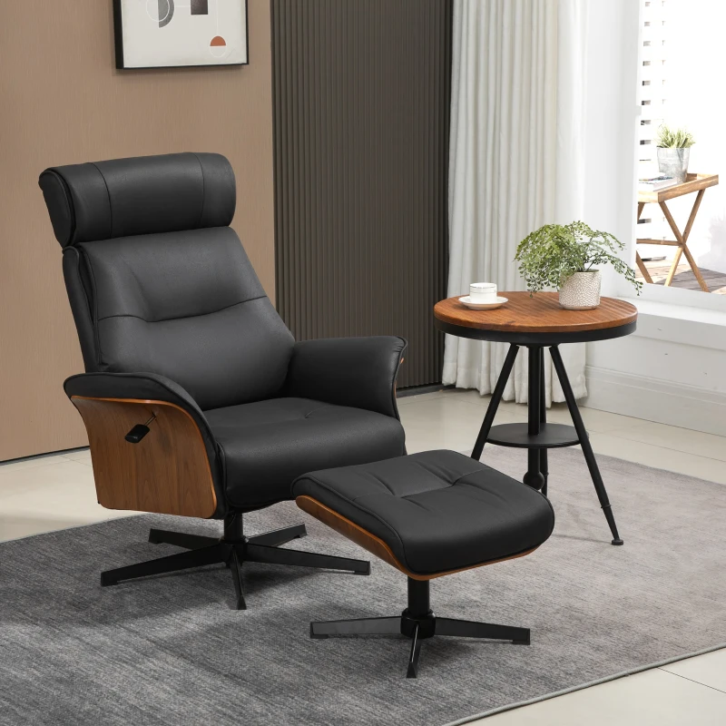 HOMCOM Poltrona Relax com Apoio para os Pés Reclinável até 135° Giratória 360° com Apoio para Cabeça Ajustável 84x83x103cm Preto
