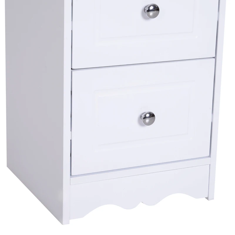 Homcom Comoda Baie Lemn Alb – Decor Floral Sculptat 30×30×68.5 cm