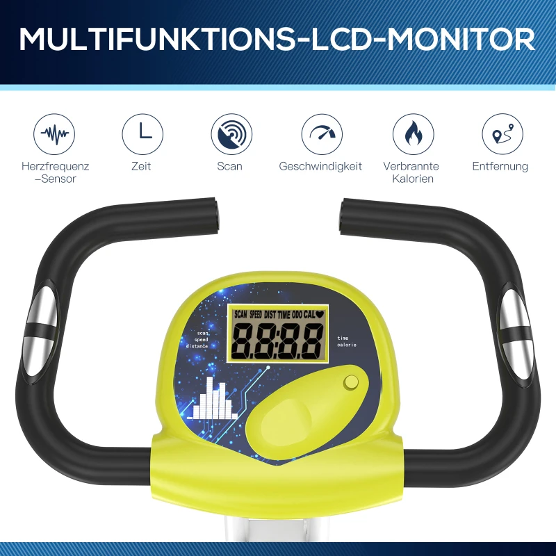 Rower treningowy HOMCOM trenażer rowerowy z 8-stopniową regulacją oporu magnetycznego z regulacją wysokości stalowy kolor żółty+biały 43 x 97 x 109 cm