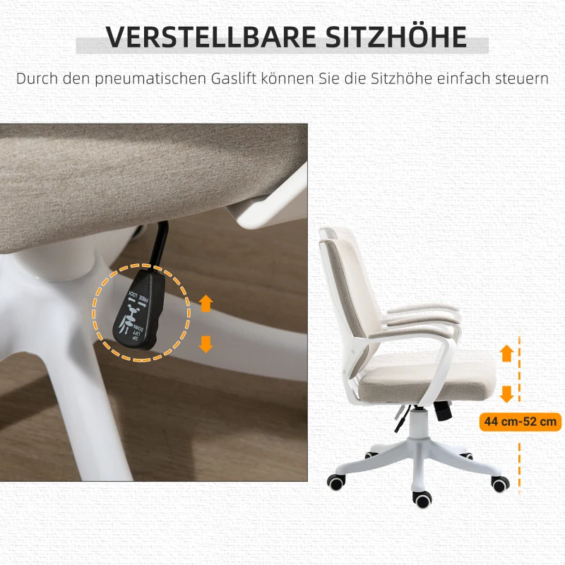 Vinsetto Office Chair Desk Chair Home Office Chair with Rocking Function Backrest Height Adjustable Thickly Padded Ergonomic 360° Swivel Wheels Polyester Nylon PP Beige+White 62x69x92-100 cm