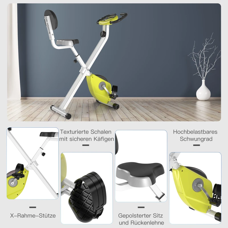 Rower treningowy HOMCOM trenażer rowerowy z 8-stopniową regulacją oporu magnetycznego z regulacją wysokości stalowy kolor żółty+biały 43 x 97 x 109 cm