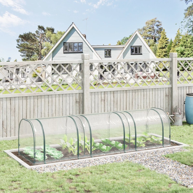 Outsunny Serra da Giardino a Tunnel con 4 Porte Avvolgibili in Acciaio e PVC Trasparente 296x100x80cm