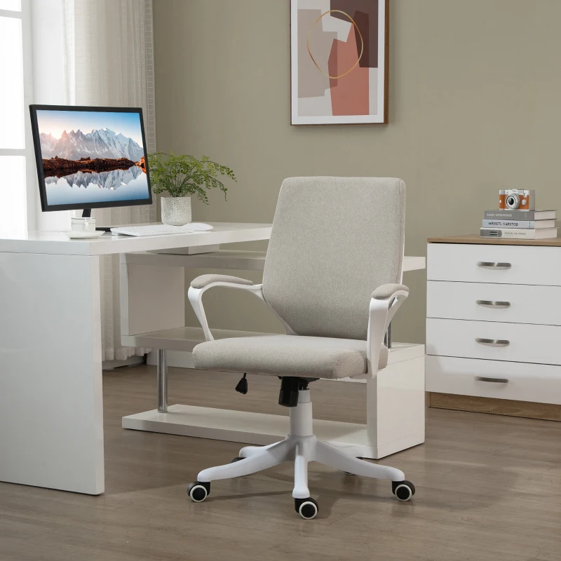 Vinsetto Office Chair Desk Chair Home Office Chair with Rocking Function Backrest Height Adjustable Thickly Padded Ergonomic 360° Swivel Wheels Polyester Nylon PP Beige+White 62x69x92-100 cm