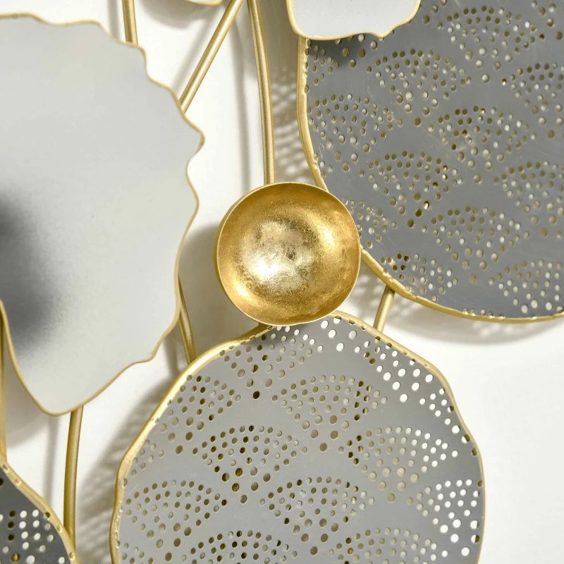 HOMCOM Dekoracje Ścienne Metalowe W Zestawie 2 sztuki, Design 3D, Motyw Liścia Lotosu, Jasnoszary + Ciemnoszary