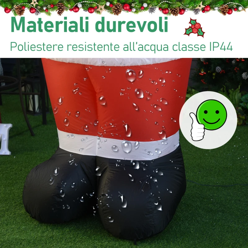 HOMCOM 245cm Babbo Natale Gonfiabile Decorazione Natalizia con Campada d'oro e 3 Luci a LED, Impermeabile IP44