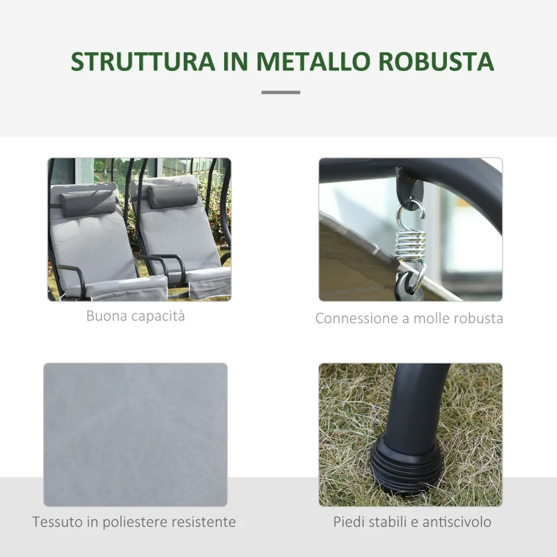 Outsunny Dondolo da Giardino 2 Posti con Sedute Separate e Tetto Parasole, Acciaio e Poliestere, 170x136x170cm Grigio