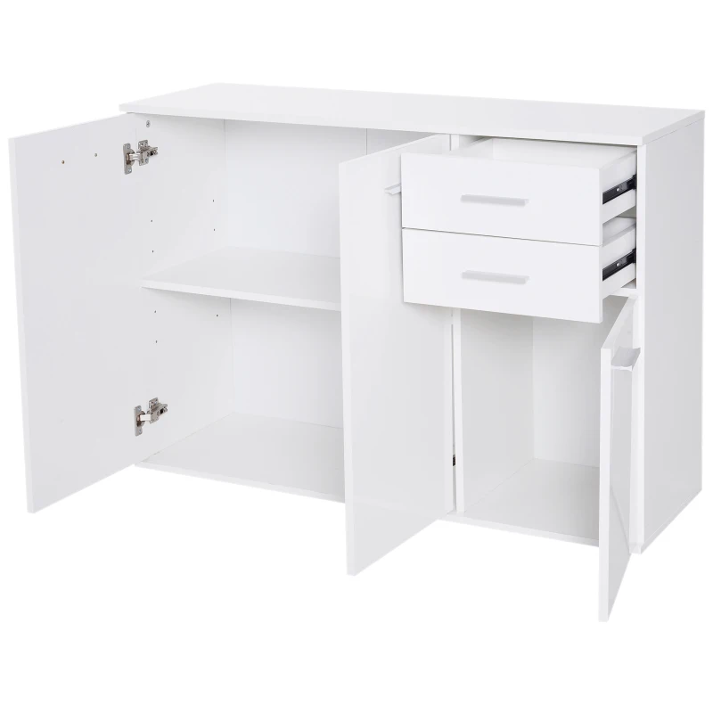 HOMCOM Dulapior cu 3 Usi si 2 Sertare in Lemn Granulat, Alb, 106x35x76cm(m-6)