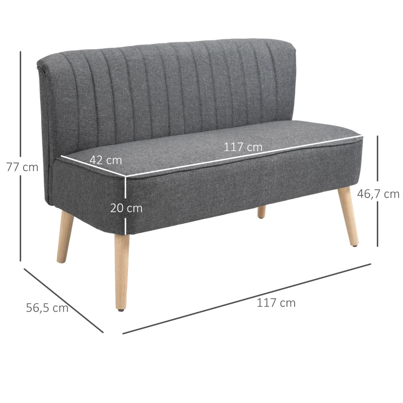 Homcom Canapea 2 Locuri Stil Nordic Gri inchis, 117x56.5x77cm
