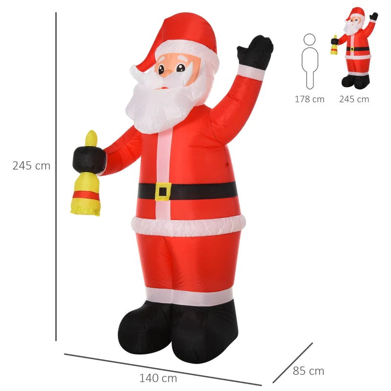 HOMCOM 245cm Babbo Natale Gonfiabile Decorazione Natalizia con Campada d'oro e 3 Luci a LED, Impermeabile IP44