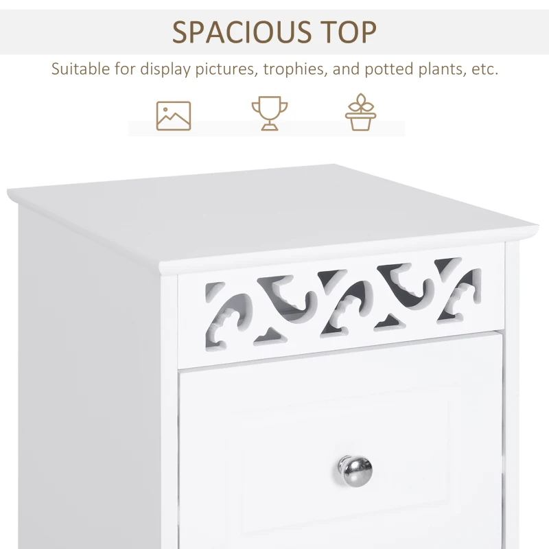 Homcom Comoda Baie Lemn Alb – Decor Floral Sculptat 30×30×68.5 cm