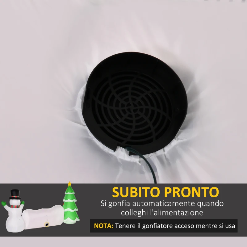 HOMCOM Albero di Natale Gonfiabile 163cm con Pupazzo di Neve e Scritta, Gonfiatore e Luci, Decorazione Natalizia da Esterno