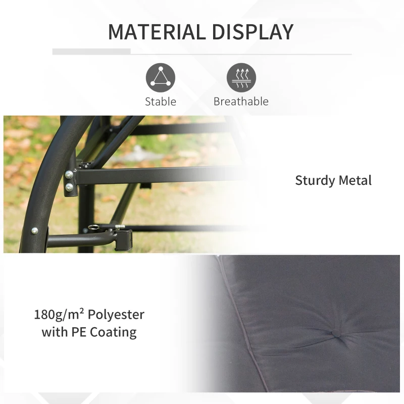 Outsunny Balansoar de Gradina 3 Locuri, Balansoar Pat pentru Exterior cu Baldachin Reglabil, din Otel si Poliester 200x125x170cm Gri