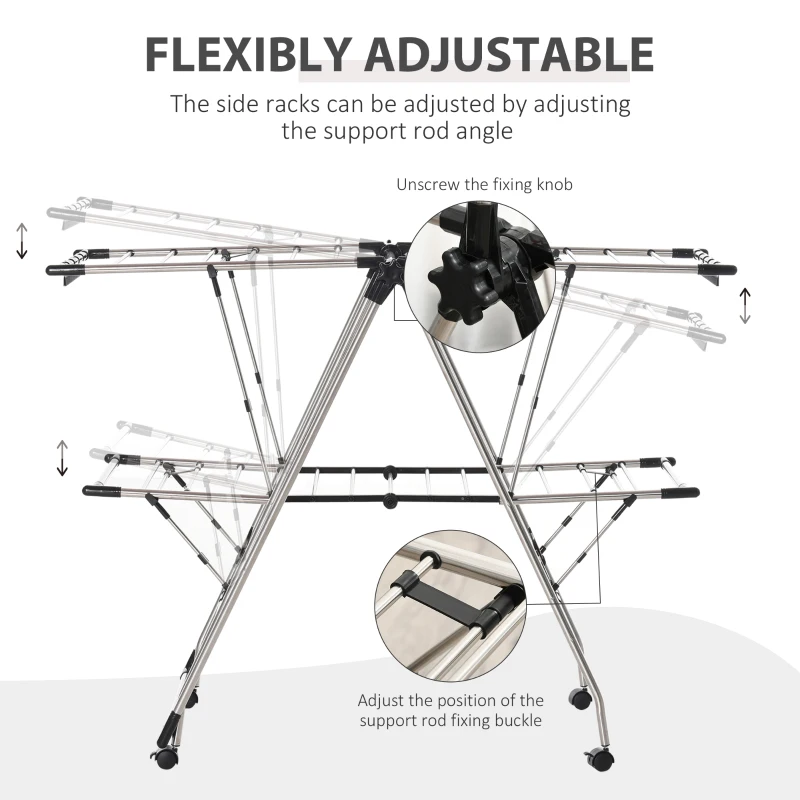 HOMCOM Clothes Rail Drying Rack Stainless Steel 138.5 W x 63 D x 208H Silve Black