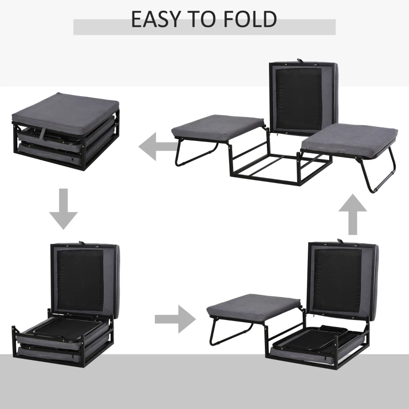 HOMCOM 2 In 1 Folding Sofa Bed Home Lounge Cot Guest Stool w/ Thick Padded Sponge Grey Removable and washable