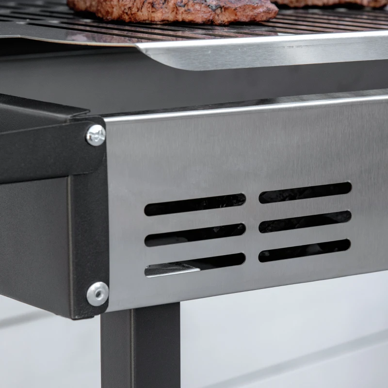 Outsunny Barbecue a Carbone con Griglia a 3 Livelli, Girarrosto e Mensole Pieghevoli, 118x32x90 cm, Nero