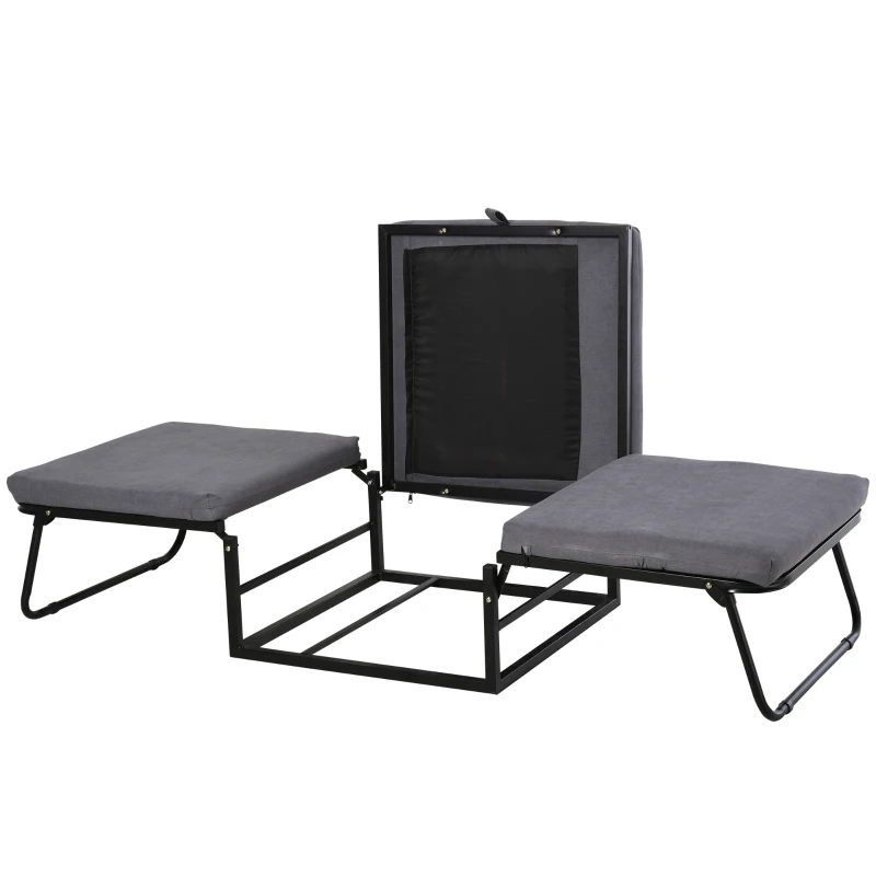 HOMCOM 2 In 1 Folding Sofa Bed Home Lounge Cot Guest Stool w/ Thick Padded Sponge Grey Removable and washable
