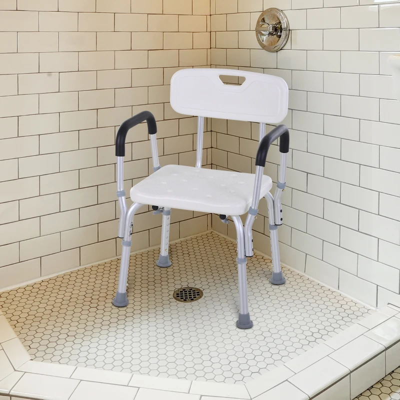 Homcom 6-Level Adjustable Aluminum Bath Stool Spa Shower Chair w/ Non-Slip Feet, Armrest, Back(m-2)