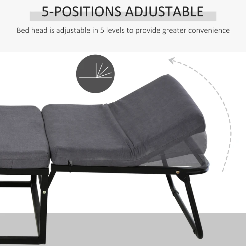 HOMCOM 2 In 1 Folding Sofa Bed Home Lounge Cot Guest Stool w/ Thick Padded Sponge Grey Removable and washable