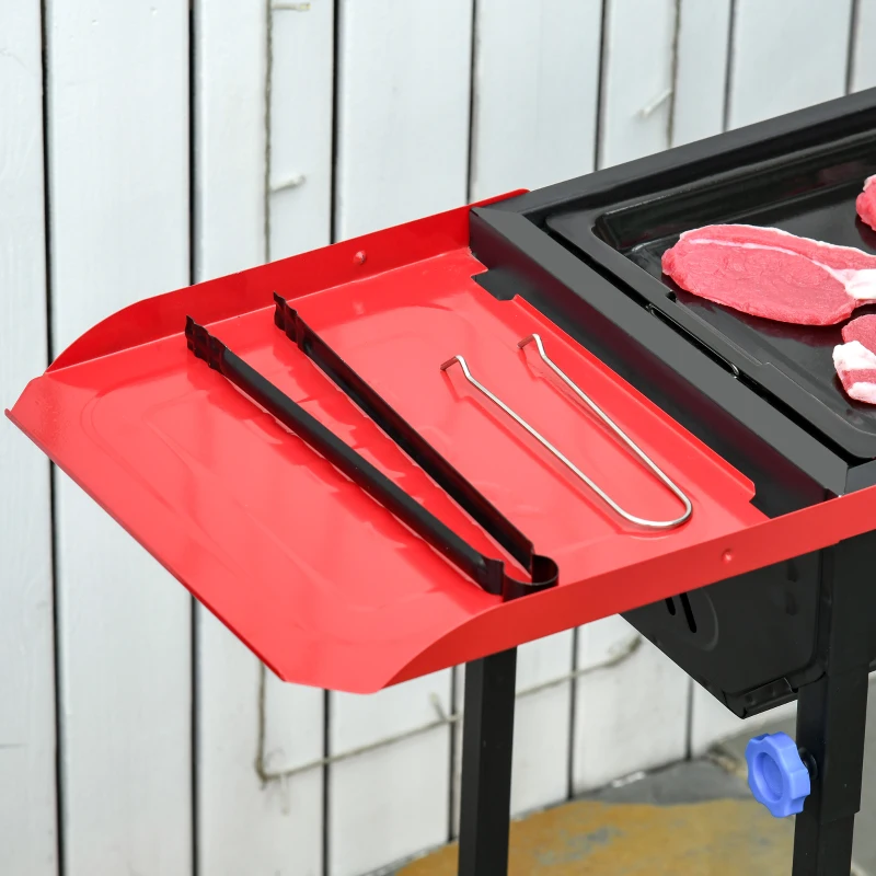 Outsunny Barbecue a Carbonella Portatile ad Altezza regolabile con Griglia e Teglia, 120x31x60-70 cm, Nero e Rosso