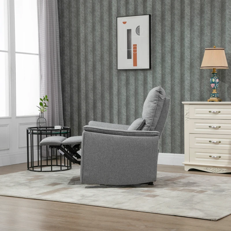 HOMCOM Manual Recliner Armchair, Polyester Upholstered Rocking Chair Sofa Fabric Armchair with Footrest for Living Room