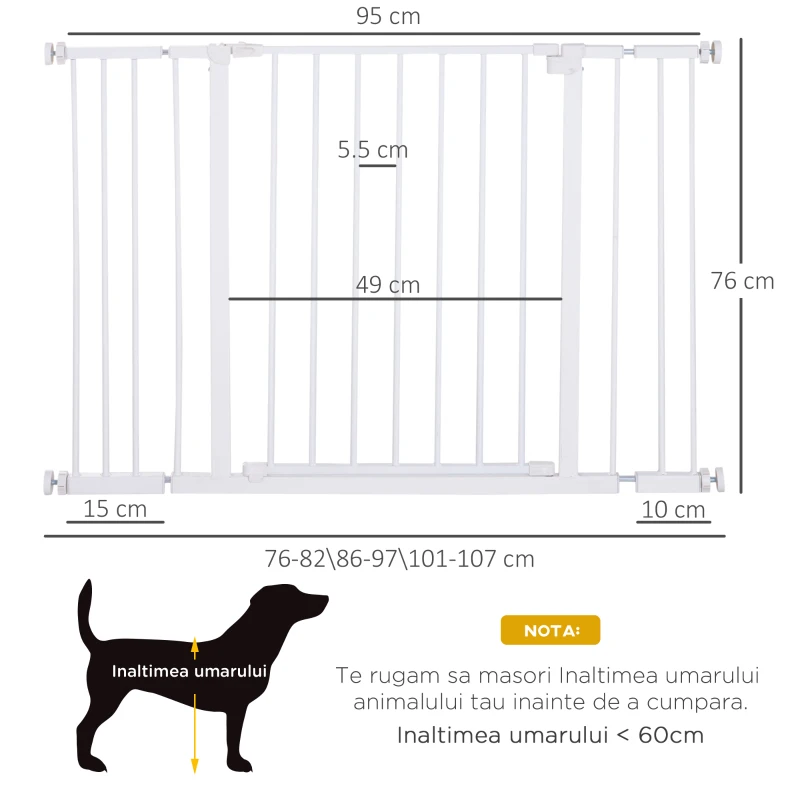 PawHut Ușă de Siguranță Extensibilă pentru Câini cu Montaj prin Presiune, 76x76 cm, Alb
