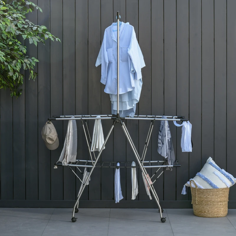 HOMCOM Clothes Rail Drying Rack Stainless Steel 138.5 W x 63 D x 208H Silve Black