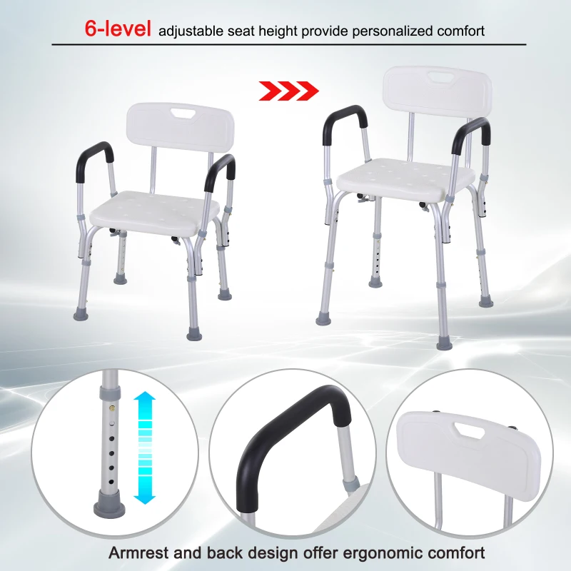 Homcom 6-Level Adjustable Aluminum Bath Stool Spa Shower Chair w/ Non-Slip Feet, Armrest, Back(m-5)