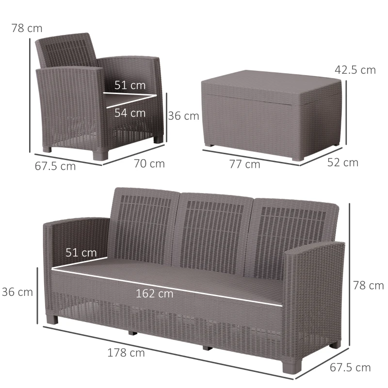 Outsunny Lounge Modular pentru Exterior din PP - Set din 4 Piese Gri